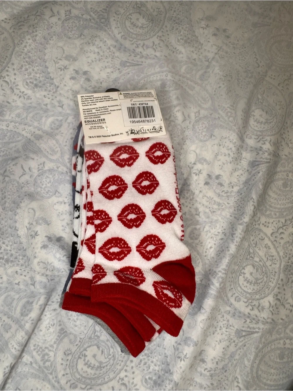 Betty Boop White, Red & Gray Crew Socks with Character Graphic 6 pack